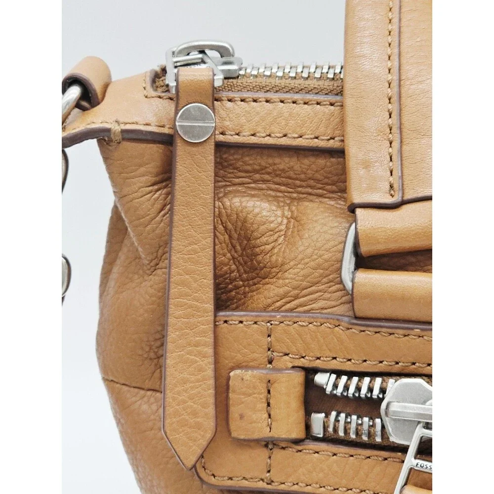 Fossil Dawson Satchel Brown Pebbled Leather Crossbody Handbag Purse Shoulder Bag